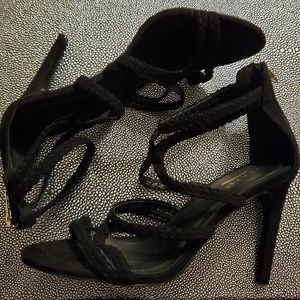 Graze Black Braided Strappy Heels